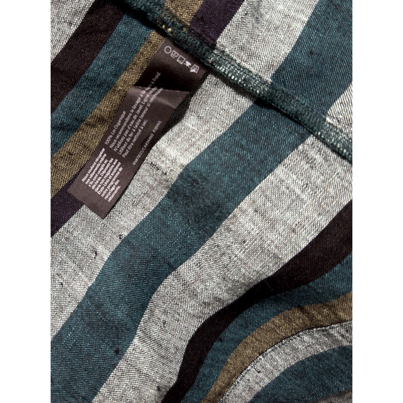 Eileen Fisher Sz L Teal Multi Stripe Organic Linen Top Bateau Neck EXCELLENT - Picture 6 of 6